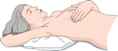 illustration of woman lying down giving herself a breast exam